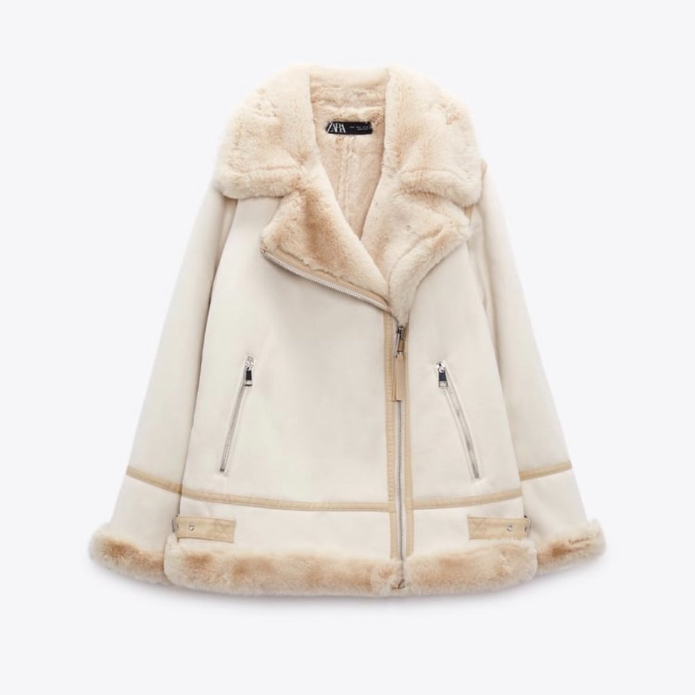 ZARA Women's Faux Suede Double Faced Long Jacket(Ecru, US L/EUR L) - Picture 9 of 16